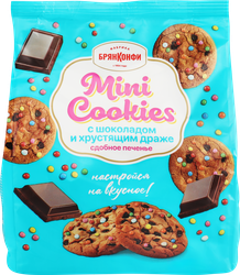 Печенье сдобное БРЯНКОНФИ Mini Cookies с шоколадом и хрустящим драже, 200г, фотография