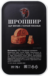 Сыр мягкий ГОРОДЕЦКАЯ СЫРОВАРНЯ Шропшир с голубой плесенью 55%, без змж, 75г, крупный план