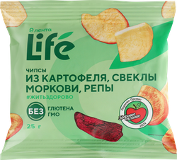 Изображение товара Чипсы овощные ЛЕНТА LIFE Хрустящие, картофель, свекла, морковь и репа, 25г