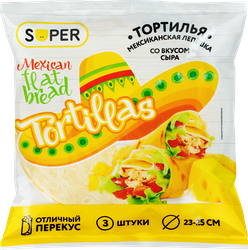 Лепешка SUPER Мексиканская Tortillas со вкусом сыра, 207г, картинка