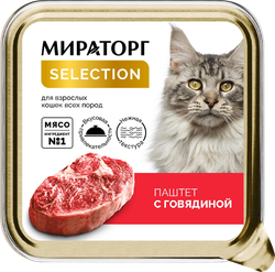 Корм консервированный для взрослых кошек МИРАТОРГ Selection Паштет с говядиной, 100г, детальное фото