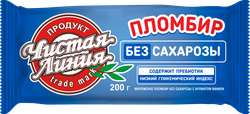Мороженое ЧИСТАЯ ЛИНИЯ Пломбир без сахарозы с ароматом ванили 12%, без змж, брикет, 200г, крупный план