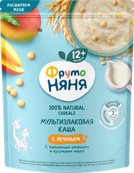 Каша мультизлаковая ФРУТОНЯНЯ молочная, со сливочно-ванильным печеньем и кусочками манго, с 12 месяцев, 200г, картинка