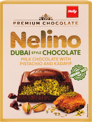 Шоколад молочный NELINA Dubai Chocolate с фисташковой начинкой и кадаифом, 62г, фотография