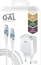 Набор аксессуаров GAL СЗУ PD 20Вт, кабель Type C–Type C, 1м, 3A, Арт. UC-5619/CU-5375, картинка