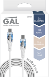 Кабель для зарядки GAL Type C-Type C, прозрачный коннектор, 3A, 2м, Арт. CU-5373, вид