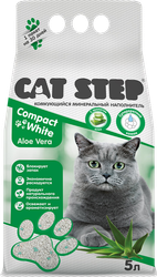 Наполнитель минеральный для кошачьего туалета CAT STEP Compact White Aloe Vera комкующийся, 5л, крупный план