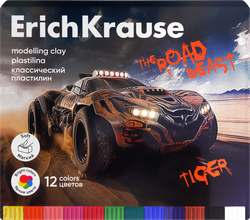 Пластилин ERICHKRAUSE Road Beast, классический, 12 цветов, со стеком, изображение