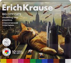 Пластилин ERICHKRAUSE Big City Cats, средней пластичности классический, 12 цветов, детальное фото