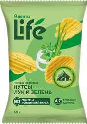 Чипсы нутовые ЛЕНТА LIFE Лук и зелень, 50г, фотография
