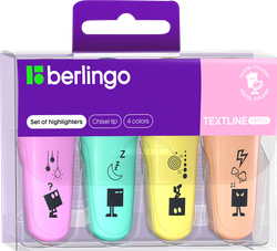 Набор мини-текстовыделителей BERLINGO Textline HP100, 4 цвета, 1–5мм, пастельные цвета, крупный план