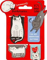 Закладки магнитные для книг MESHU Funny cat, ламинация с блестками, 4шт, вид