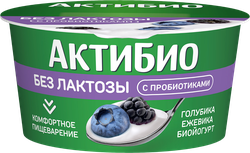 Йогурт АКТИБИО с голубикой и ежевикой 3%, без лактозы, без змж, 130г, изображение