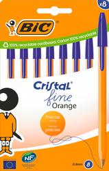 Набор шариковых ручек BIC Orange Fine, синий, 8шт, крупный план