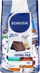 Шоколад BONVIDA ассорти темного и молочного шоколада, 800г, крупный план