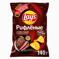 Чипсы картофельные LAY'S Рибай с перечным соусом, рифленые, 140г, фотография