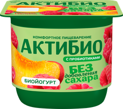 Йогурт АКТИБИО с персиком и малиной, без сахара 3% без змж, 130г, детальное фото