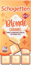 Шоколад белый SCHOGETTEN Blonde caramel, с кусочками карамели и молочного шоколада, 100г, картинка