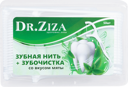 Флоссеры DR.ZIZA Зубная нить с зубочисткой со вкусом мяты, 50шт, картинка