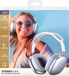 Наушники беспроводные накладные DEPPA Stereo Life, 5,4Вт, 350мАч, серебристый, Арт. 44305/44304, фотография