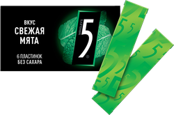 Жевательная резинка FIVE Свежая мята, без сахара, 15,6г, изображение