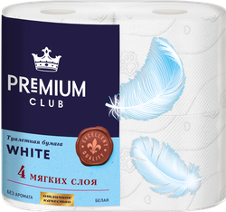 Бумага туалетная PREMIUM CLUB белая, 4-слоя, 4шт, изображение