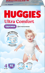 Подгузники-трусики для мальчиков HUGGIES Ultra Comfort 4 9–14кг, 92шт, фото