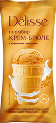 Мороженое DELISSE Пломбир крем-брюле 15%, без змж, вафельный стаканчик, 70г, детальное фото