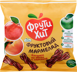 Мармелад жевательный ФРУТИХИТ Косички из яблок и персиков, без сахара, 45г, крупный план