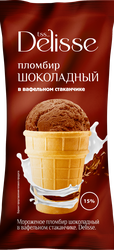 Мороженое DELISSE Пломбир шоколадный 15%, без змж, вафельный стаканчик, 70г, детальное фото