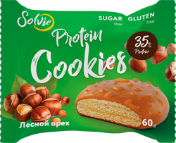 Печенье протеиновое SOLVIE Лесной орех 35% белка в молочной карамели, без сахара, 60г, фотография