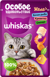 Корм консервированный для кошек WHISKAS Особое удовольствие Белая рыба, креветка и овощи, желе, 75г, картинка