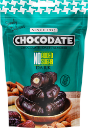 Конфеты CHOCODATE финики с миндалем, в темном шоколаде, без добавления сахара, 100г, детальное фото