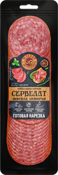 Колбаса варено-копченая МЯСНАЯ ИСТОРИЯ Сервелат, нарезка, 200г, изображение