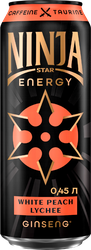 Напиток энергетический NINJA STAR Белый персик, личи газированный, 0.45л, детальное фото