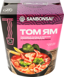 Лапша рисовая SANBONSAI Том Ям, в пряном кокосовом бульоне с лемонграссом и лаймом, 123г, крупный план