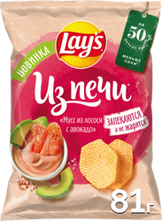 Чипсы картофельные LAY'S Из печи, со вкусом мусс из лосося с авокадо, 81г, фотография