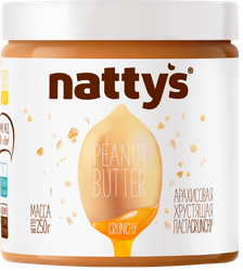 Паста арахисовая NATTYS Crunchy с кусочками арахиса и медом, 250г, крупный план