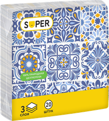 Салфетки бумажные SUPER Графика 3-слоя, 33х33см, 20шт, изображение