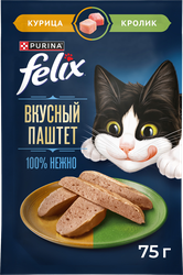 Корм влажный для кошек FELIX паштет со вкусом курицы и кролика, 75г, картинка