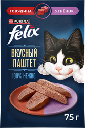 Корм влажный для кошек FELIX паштет со вкусом говядины и ягненка, 75г, картинка