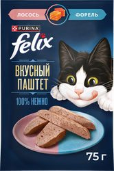 Корм влажный для кошек FELIX паштет со вкусом лосося и форели, 75г, картинка