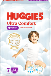 Подгузники-трусики для мальчиков HUGGIES Ultra Comfort 7, 17кг+, 34шт, фотография