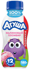Йогурт питьевой детский АГУША Малиновый пломбир 2,7%, с 12 месяцев, без змж, 180г, фотография