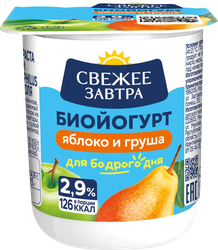 Биойогурт СВЕЖЕЕ ЗАВТРА Яблоко, груша 2,9%, без змж, 125г, изображение
