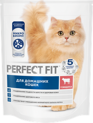 Корм сухой для взрослых кошек PERFECT FIT с говядиной, для живущих в помещении, 650г, детальное фото