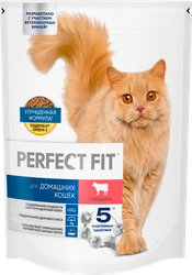 Изображение товара Корм сухой для взрослых кошек PERFECT FIT с говядиной, для живущих в помещении, 650г