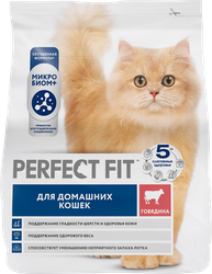 Корм сухой для взрослых кошек PERFECT FIT с говядиной, для живущих в помещении, 1200г, изображение