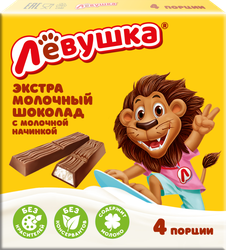 Шоколад молочный ЛЕВУШКА с молочной начинкой, порционный, 50г, вид