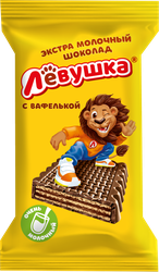 Шоколад ЛЕВУШКА Экстрамолочный с вафлями, 27,5г, крупный план